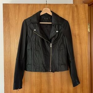 Black Leather Zip Moto Jacket Women’s Size Small by Massimo Dutti NWOT